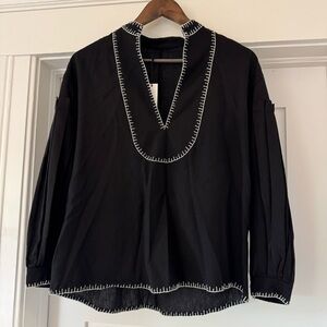 NWT Marysia Black Linen Embroidered Top